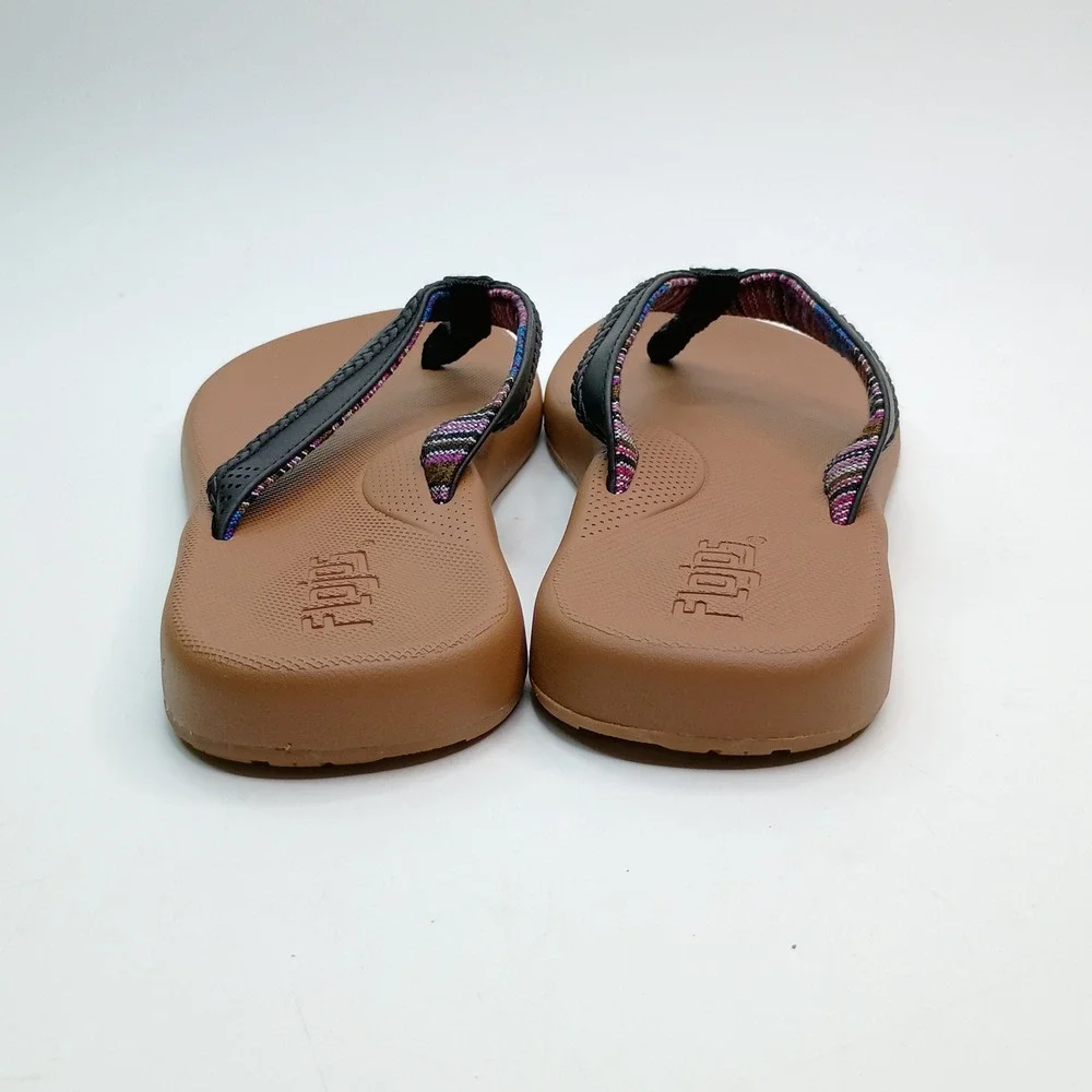 Flojos Fiesta Flip Flop Women Size 7 Black Tan Woven Strap Sandals